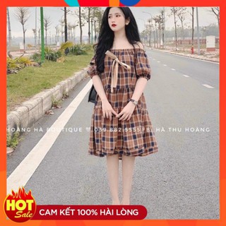 Đầm caro trễ vai 93
