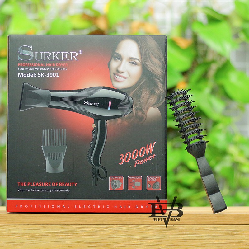 Máy sấy tóc Surker SK 3901 chính hãng công suất thật 3000w + Tặng lược sấy tóc Chaoba cao cấp