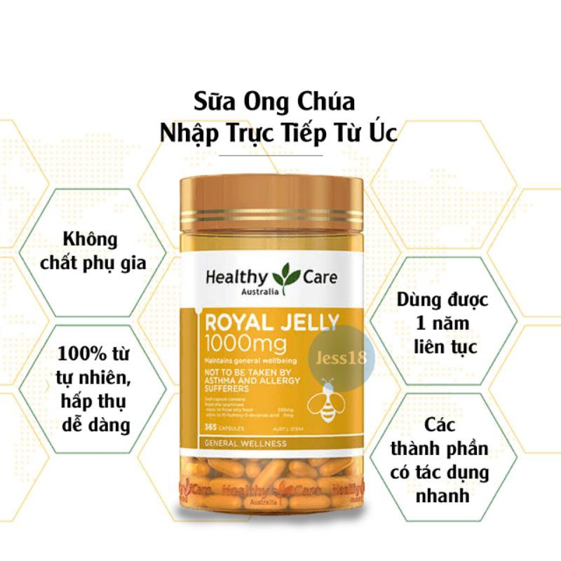 Sữa ong chúa Royal Jelly Healthy Care 365v 1000mg hàng chuẩn date xa