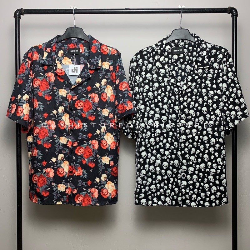 Áo sơ mi cộc tay unisex form rộng họa tiết ĐẦU LÂU cho nam nữ | DUYHI