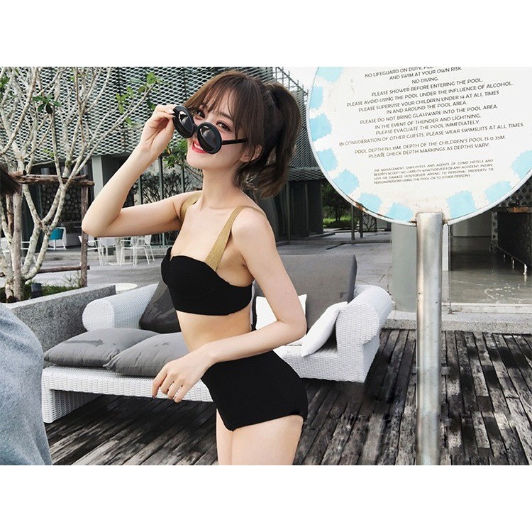 Bikini, Bộ Đồ bơi nữ áo tắm hai mảnh cup dây bạc phong cách hàn quốc đi biển sang chảnh