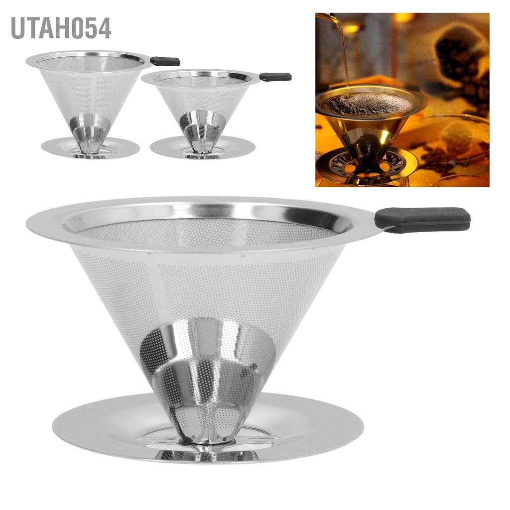 Hàng HOT Phễu lọc cà phê bằng nhỏ giọt bằng thép không gỉ có thể tái sử dụng Cốc cho nhà bếp【Utah054】