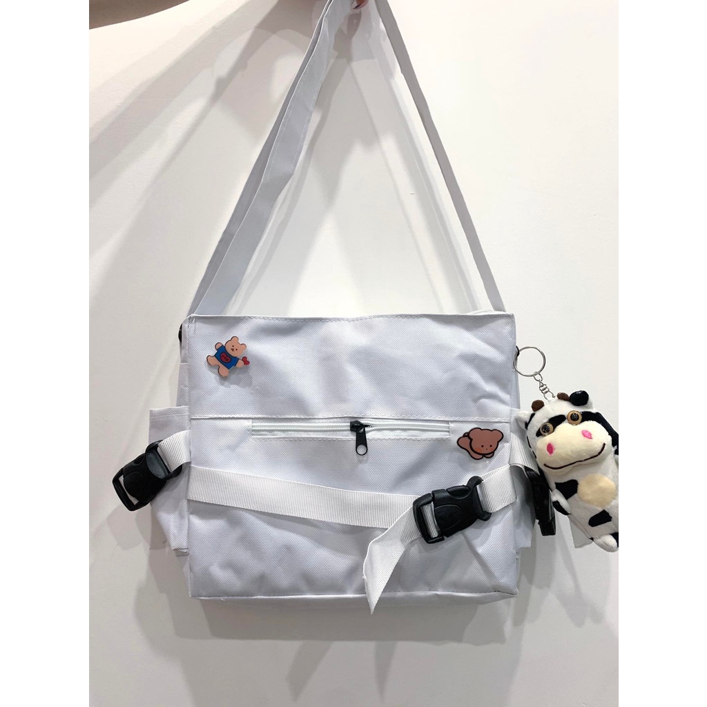 túi vải đeo chéo canvas Unisex trơn thời trang Hàn quốc đi học , đi chơi