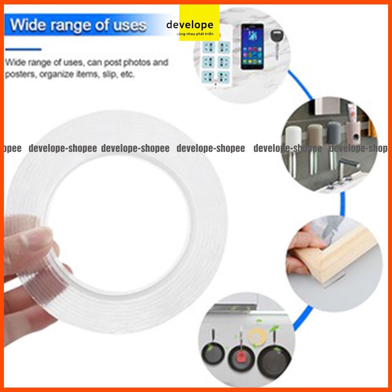 Băng Keo Hai Mặt Dài 1m - 3m - 5m MNS Tape Đa Năng Siêu Dính