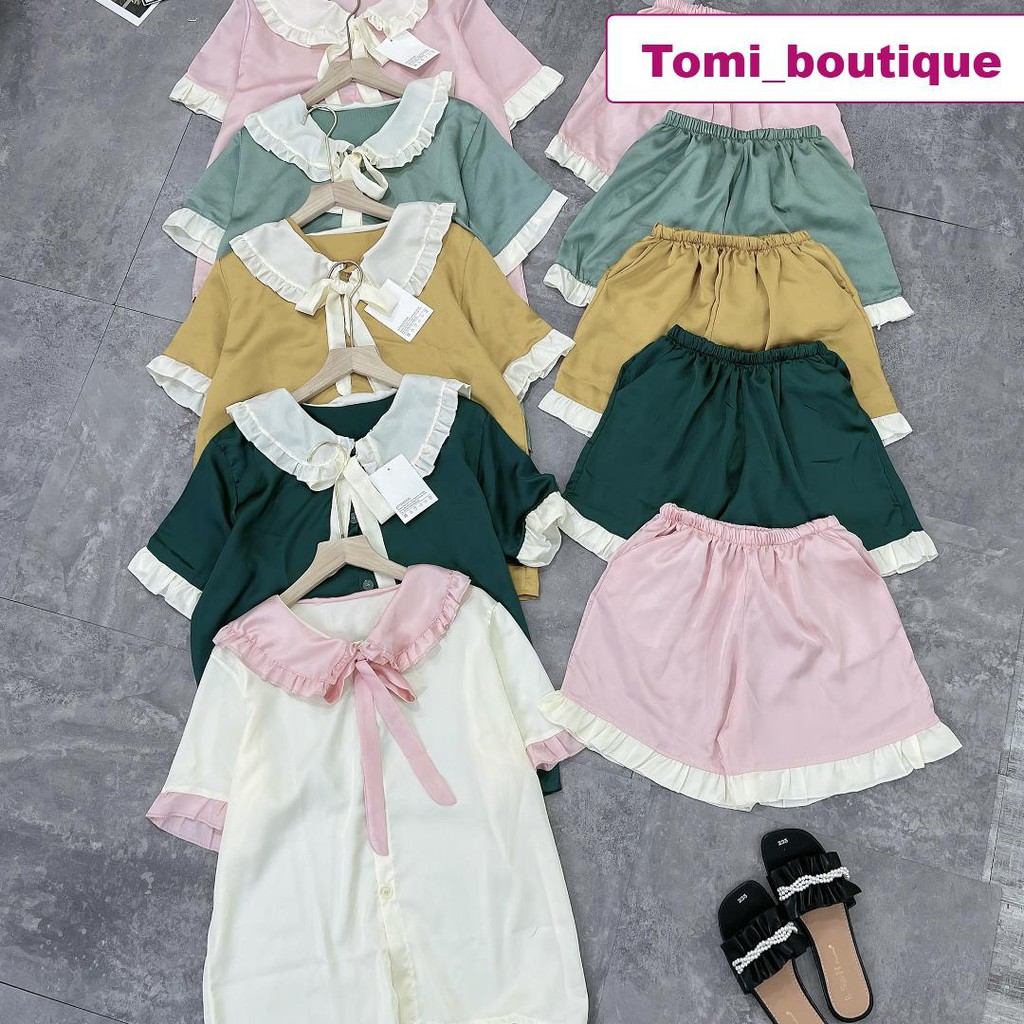 Bộ đồ ngủ cộc tay lụa hàn bèo bao đẹp,bao mát siêu cute- Tomi boutique | BigBuy360 - bigbuy360.vn