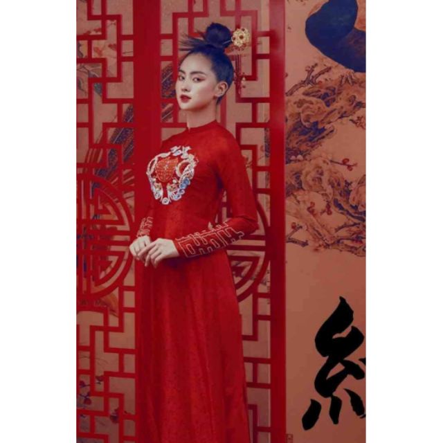 Áo dài cô dâu gấm thêu 4tà