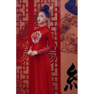 Áo dài cô dâu gấm thêu 4tà
