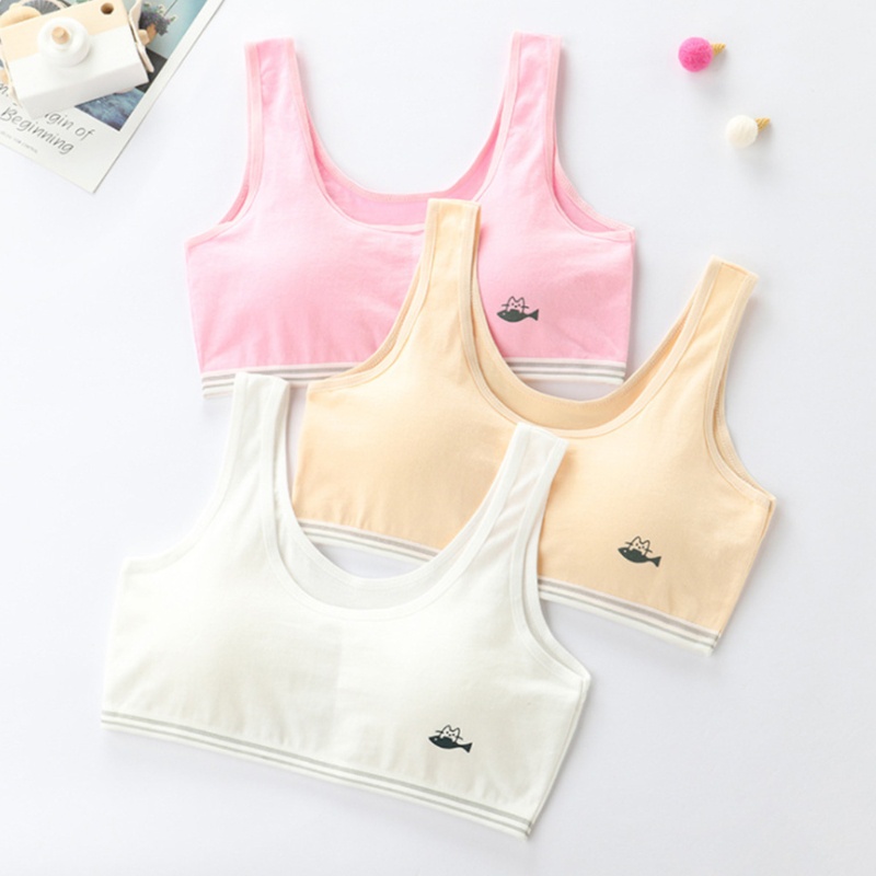 Haha Áo lót vải cotton Không Tay In Họa Tiết Hoạt Hình Mèo / Cá Có Đệm Dành Cho Bé Gái Brale