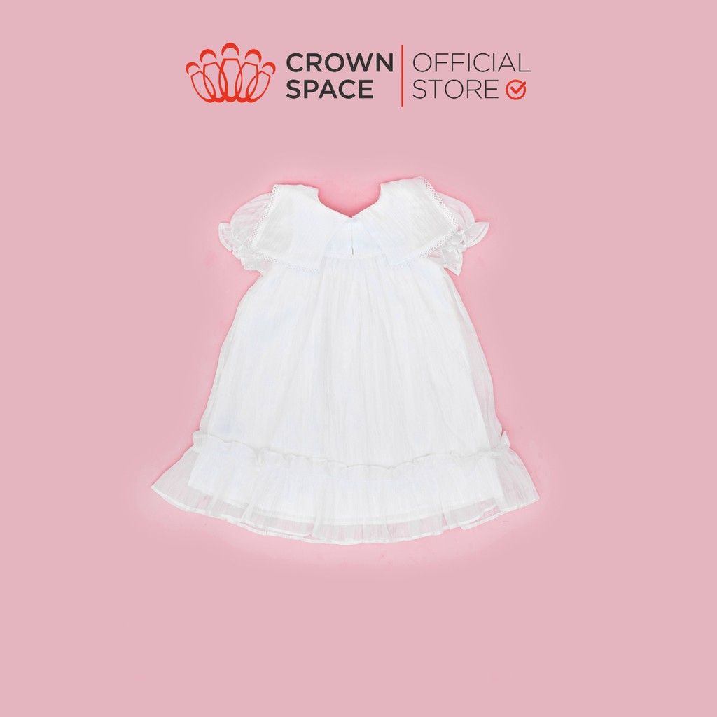 Váy Trắng Tay Ren Cho Bé Gái Chính Hãng Crown Kids Lót Cotton Thoáng Mát Size 4-10 CKGS2810905.W