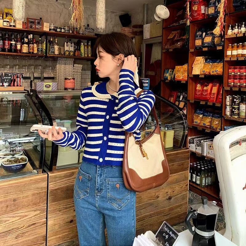 Áo Khoác cardigan Dệt Kim Tay Dài Hoạ Tiết Kẻ Sọc Thời Trang Mùa Thu Cho Phái Nữ