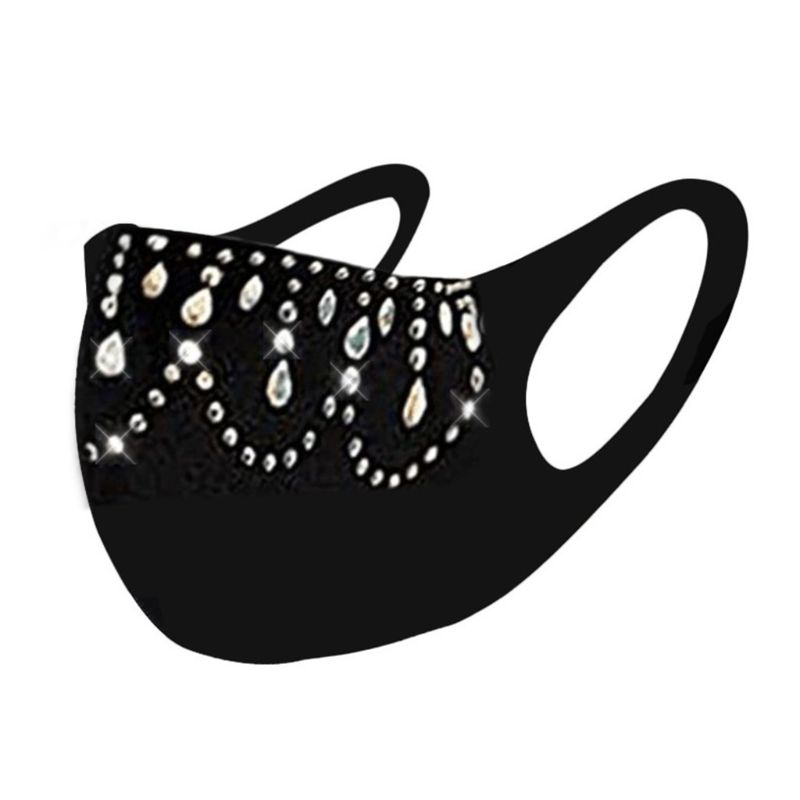 Xiangbao Mặt Nạ Đính Đá Hình Giọt Nước Màu Đen Lấp Lánh Chống Bụi Chống Nắng Có Thể Giặt Rửa Trang Trí Tiệc Cho