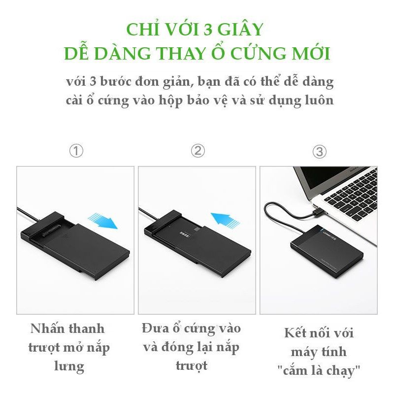 Hộp đựng ổ cứng 2.5 inch SSD, HDD hỗ trợ 6TB,chuẩn SATA UGREEN US221 vỏ nhựa ABS