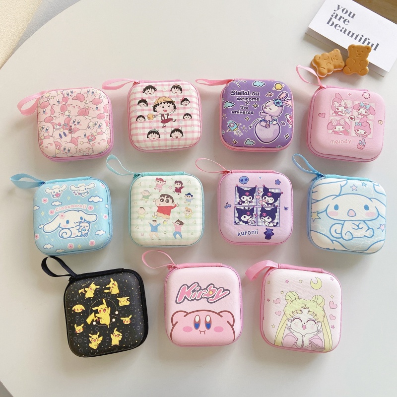 Túi đựng dây cáp dữ liệu/tai nghe/thẻ ngân hàng hình vuông họa tiết hoạt hình Sanrio 9.5x9.5cm