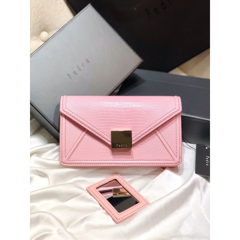 Túi Clutch da vân croco fullbox size 20 kèm gương nhỏ