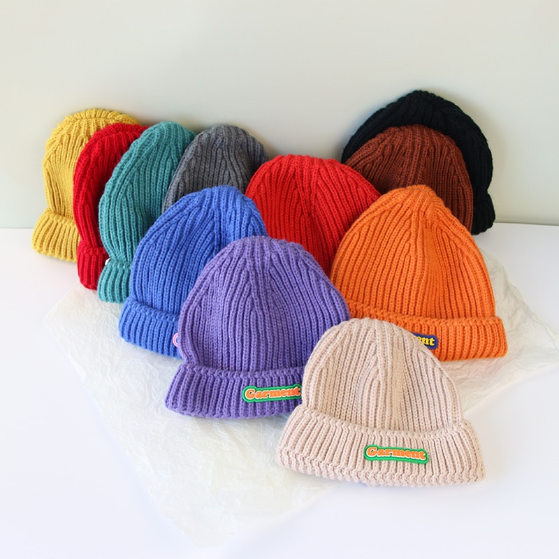 Mũ Beanie Dệt Kim Màu Trơn Giữ Ấm Mùa Đông In Chữ Phong Cách Hàn Quốc Mới Cho Bé Trai Và Gái