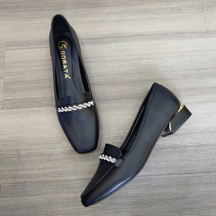 Giày mọi nữ cao cấp đế cao 2 phân hàng hiệu rosata hai màu đen kem ro319 | BigBuy360 - bigbuy360.vn