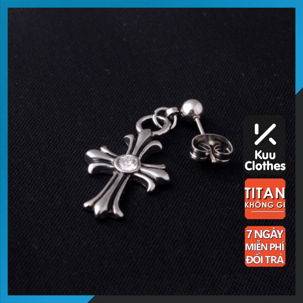 Khuyên tai nam nữ unisex tròn dạng xỏ bấm lỗ KuuClothes màu bạc đen đơn giản đẹp nhỏ xinh - HT CHeart