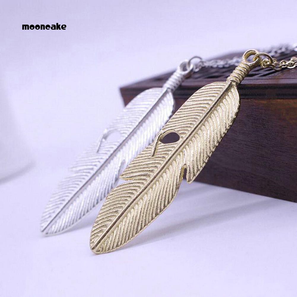 Dây chuyền mặt lông vũ kim loại phong cách vintage