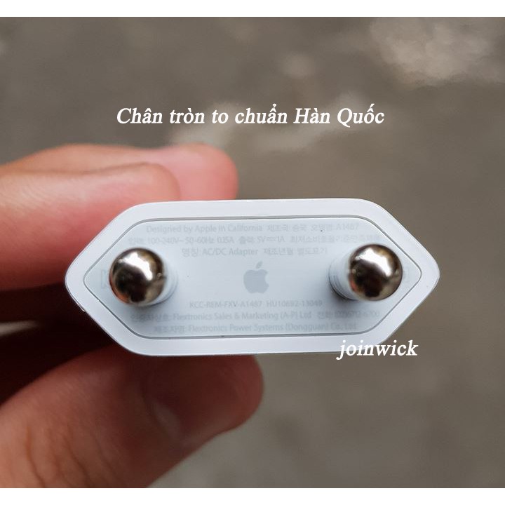 Củ sạc chân tròn zin máy iPhone 7/7 Plus, iPhone 8/8 Plus, iPhone X, iPhone XS/XS Max seal nhám Apple Việt Nam, Hàn Quốc