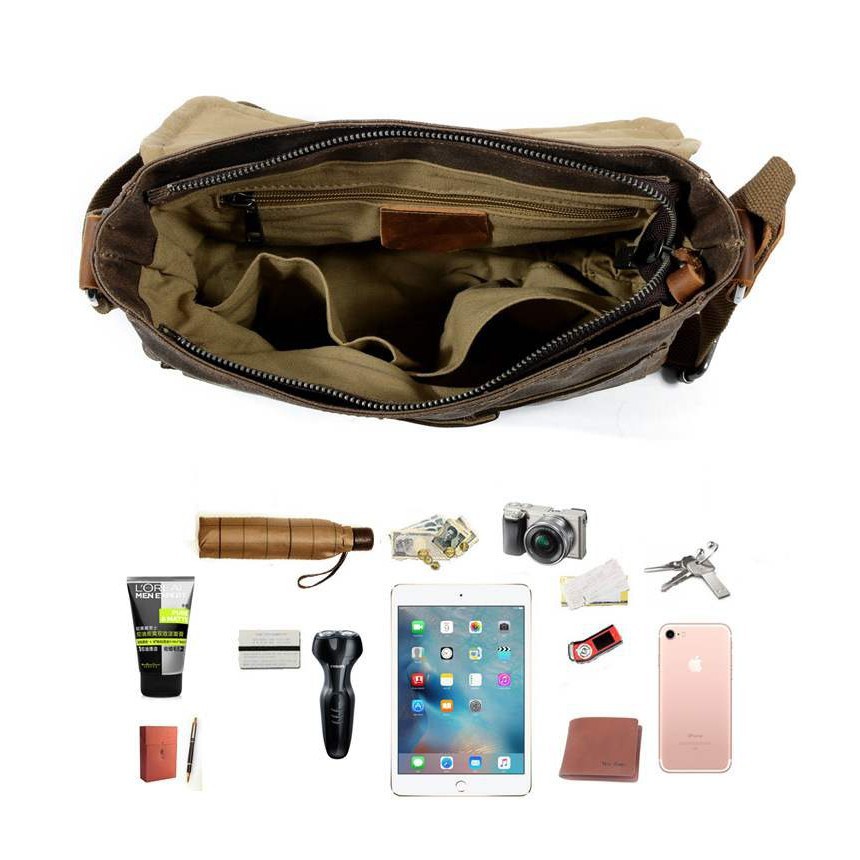 Túi chéo nam canvas da sáp ngựa điên Vintage - T01