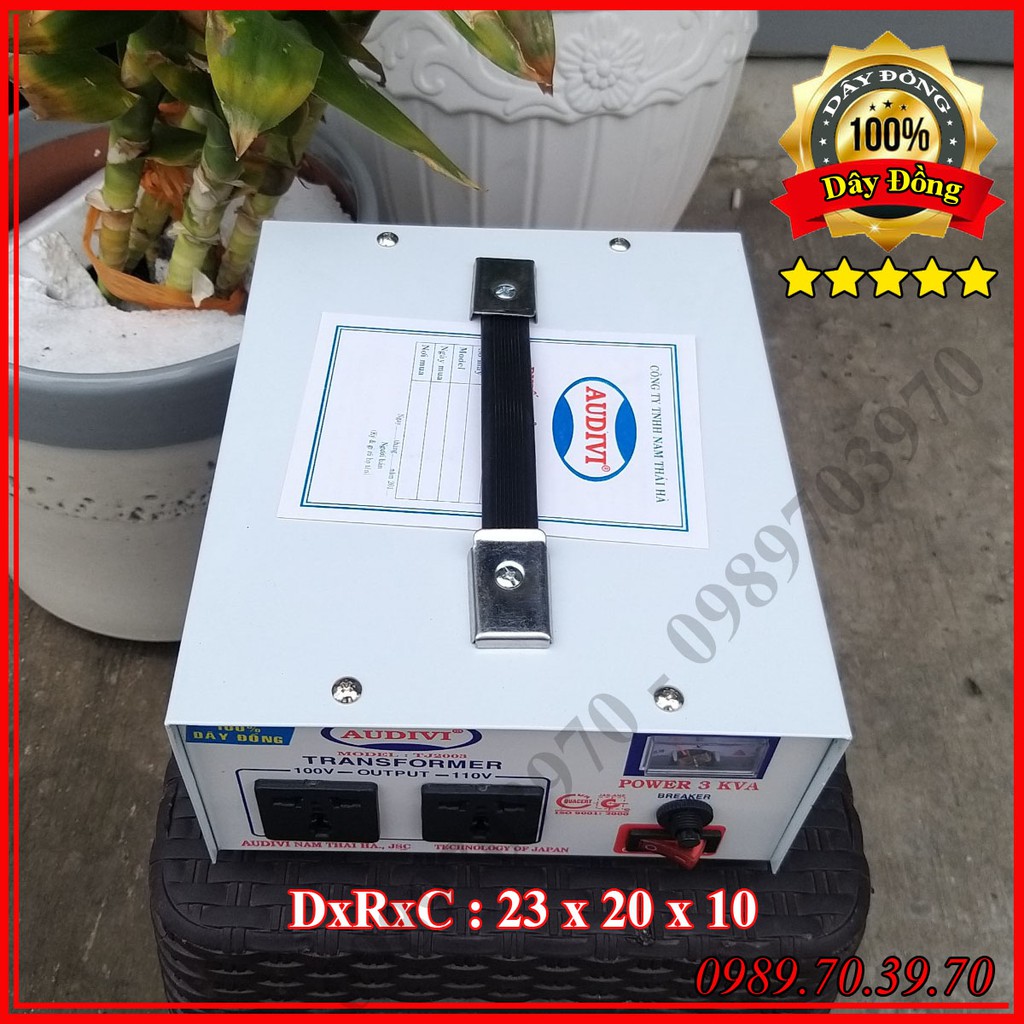 Biến thế dây đồng 3 KVA, chuyển điện 220v ra 110v, 100v công suất 30A - audivi
