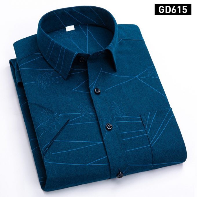 [HÀNG VIỆT NAM] Áo sơ mi Nam  thương hiệu Anton trung tuổi cộc tay vải sợi tre màu xanh sẫm họa tiết chìm – GD615