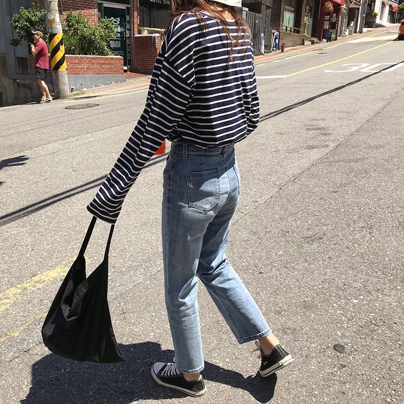 Áo thun dài tay kẻ sọc GURI form rộng unisex Hàn Quốc Áo thun tay dài Cotton Hàn Quốc