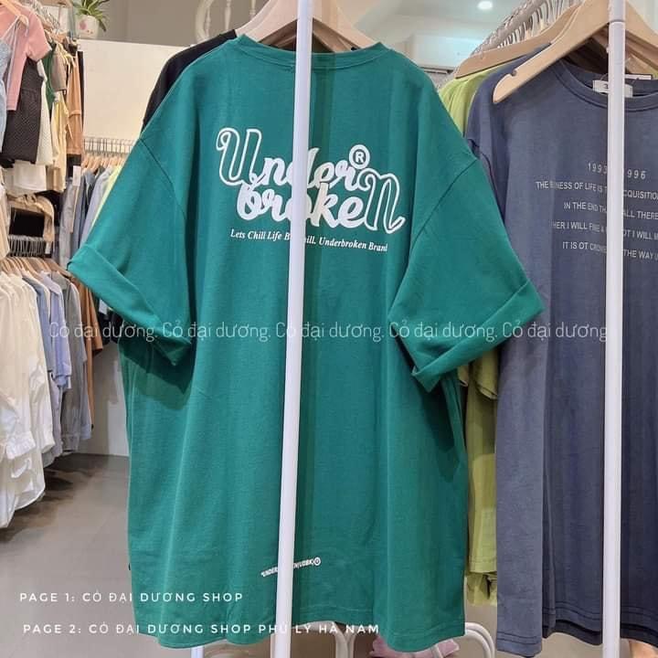 Áo Phông Xanh Lá Tay Lỡ Unisex Dáng Rộng Nam Nữ In Chữ Đơn Gian