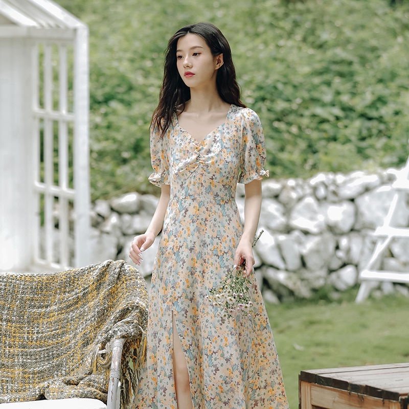 Đầm Voan Hoa Dáng Dài Thời Trang Retro Thanh Lịch Cá Tính Cho Nữ