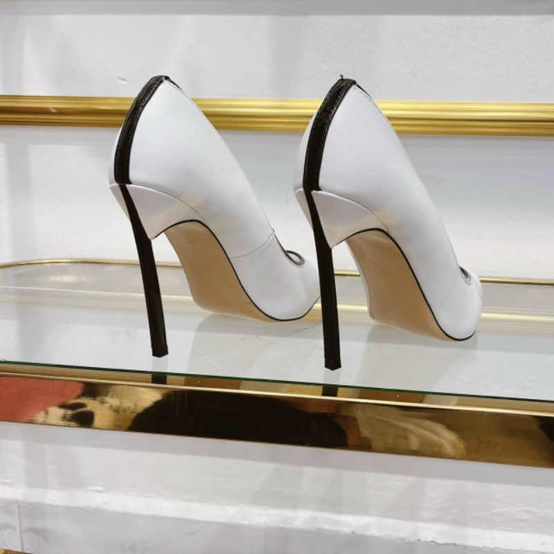 tuv Giày Cao Gót Trắng 10p Viền Đen Casadei Da Mềm Êm Fullbox Bill Túi Cao Cấp
