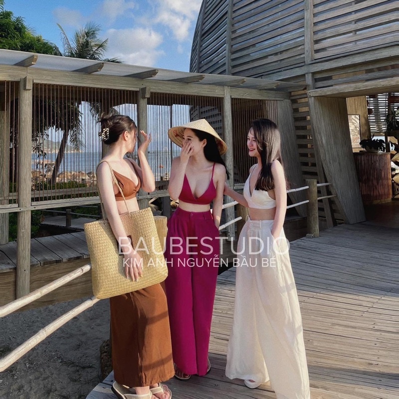 Set hai dây quần ống rộng đi biển