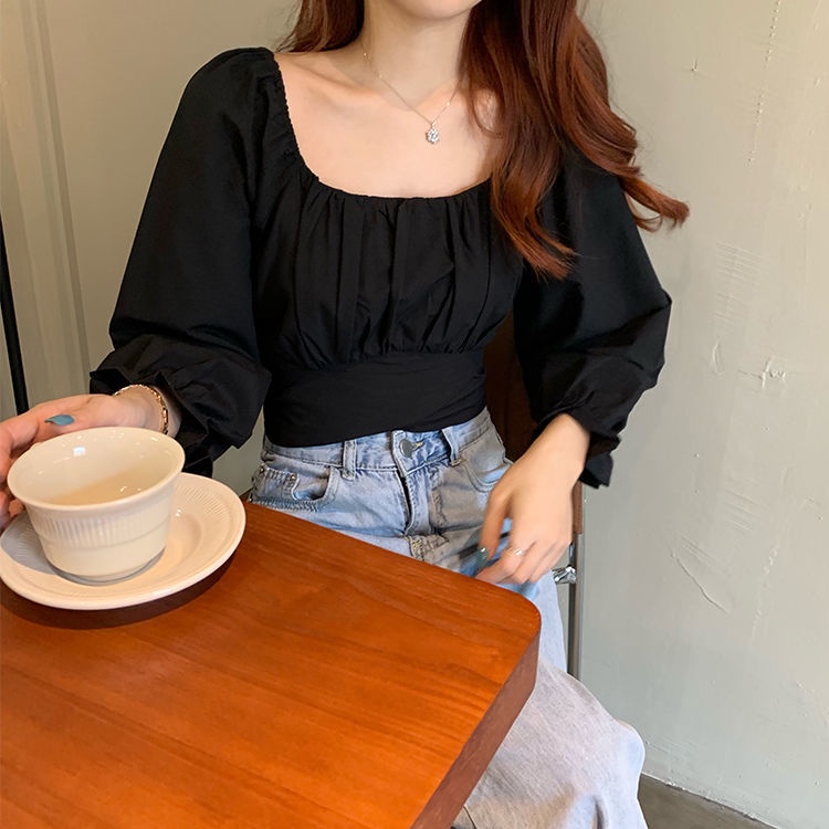 COZOK Áo Kiểu Tay Phồng Cổ Vuông Hở Lưng Thời Trang Xinh Xắn