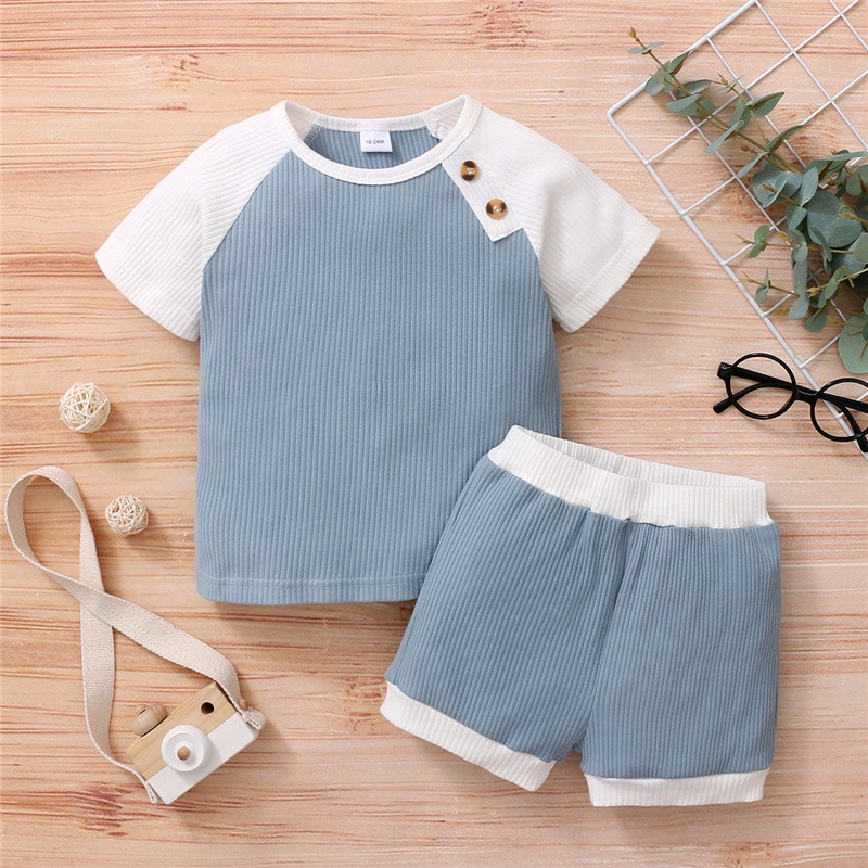 Set trang phục MIKRDOO áo thun tay ngắn và quần đùi cotton màu trơn thời trang mùa hè cho bé trai 1-6 tuổi