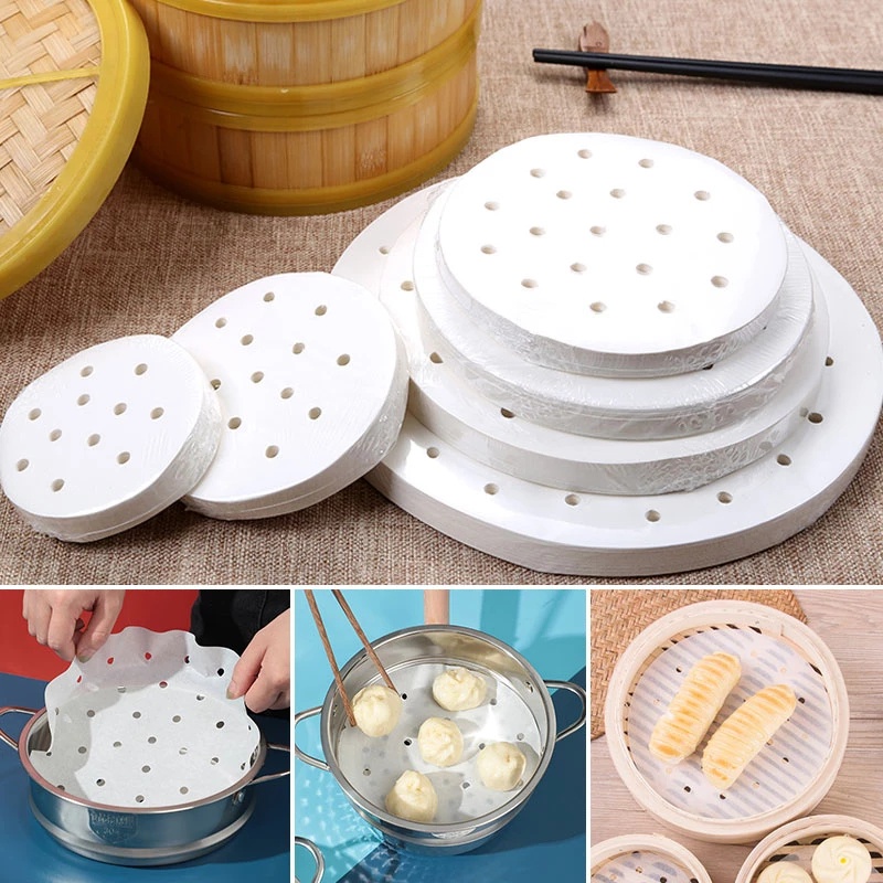 Set 100 Giấy Lót Hấp Bánh Chống Dính Dạng Lưới Tròn