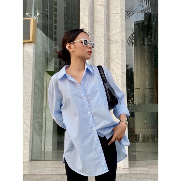 Nosbyn - Áo Sơmi Nữ Dài Tay Dáng Rộng - Oversized Cotton Shirt