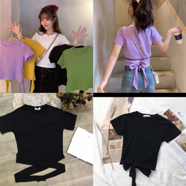 Áo croptop tay ngắn thắc nơ sau lưng