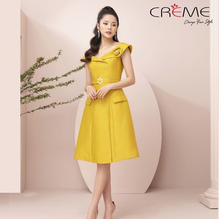 Đầm dáng xòe cao cấp dự tiệc siêu sang DL1056 CREME