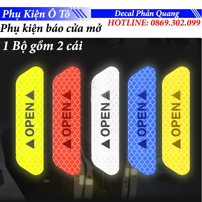 Bộ 2 decal dán phản quang OPEN cánh cửa xe ô tô - Phản Quang báo hiệu cửa xe đang mở