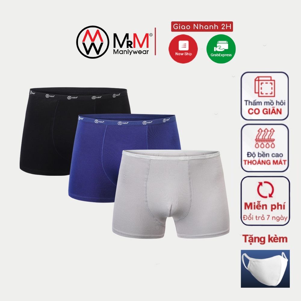 Hộp 3 quần lót nam Boxer sợi tre Bamboo tự nhiên kháng khuẩn thấm hút mồ hôi MRM Manlywear- CB3BXCNBB