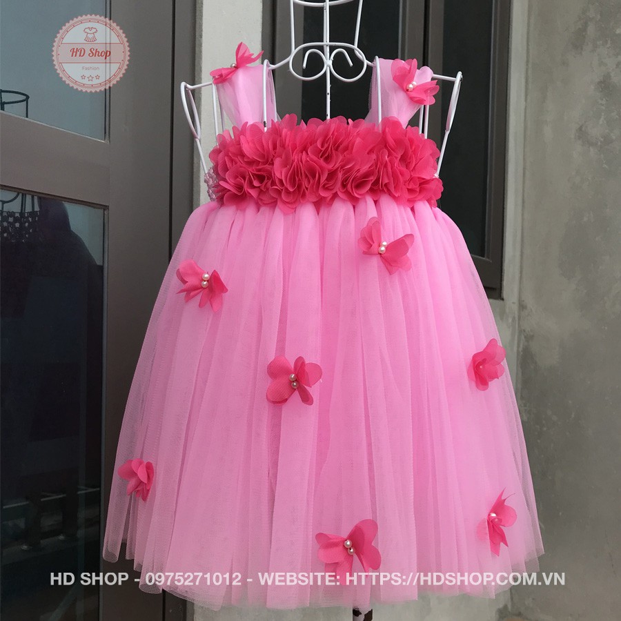 Váy đầm bé gái ❤️FREESHIP❤️ Đầm công chúa hồng phấn hoa dải sen bướm cho bé gái