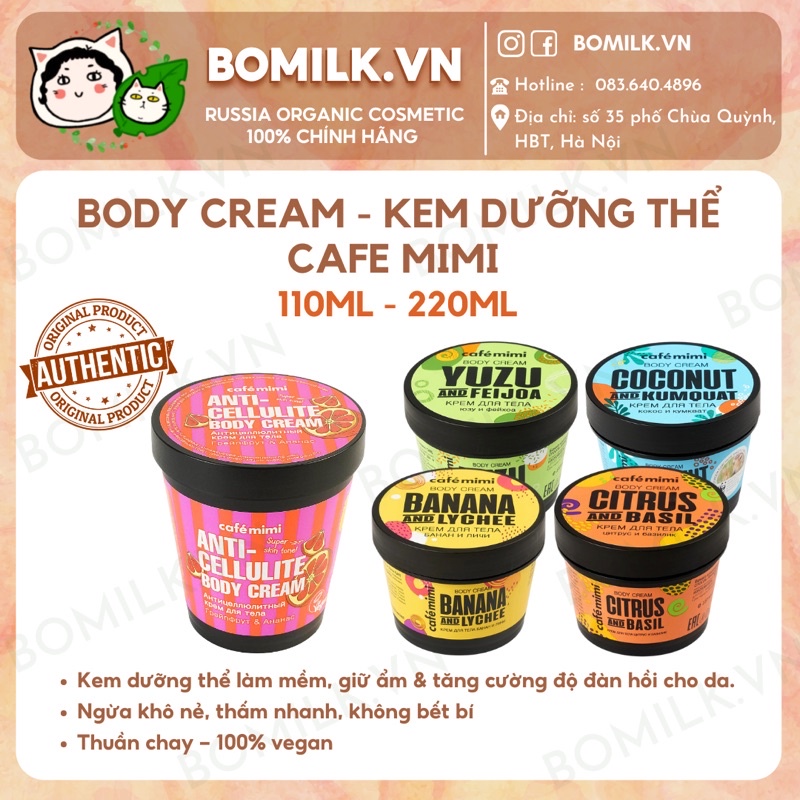 Kem dưỡng thể Body cream Cafe Mimi - dưỡng ẩm, giúp da mềm mịn &amp; đàn hồi