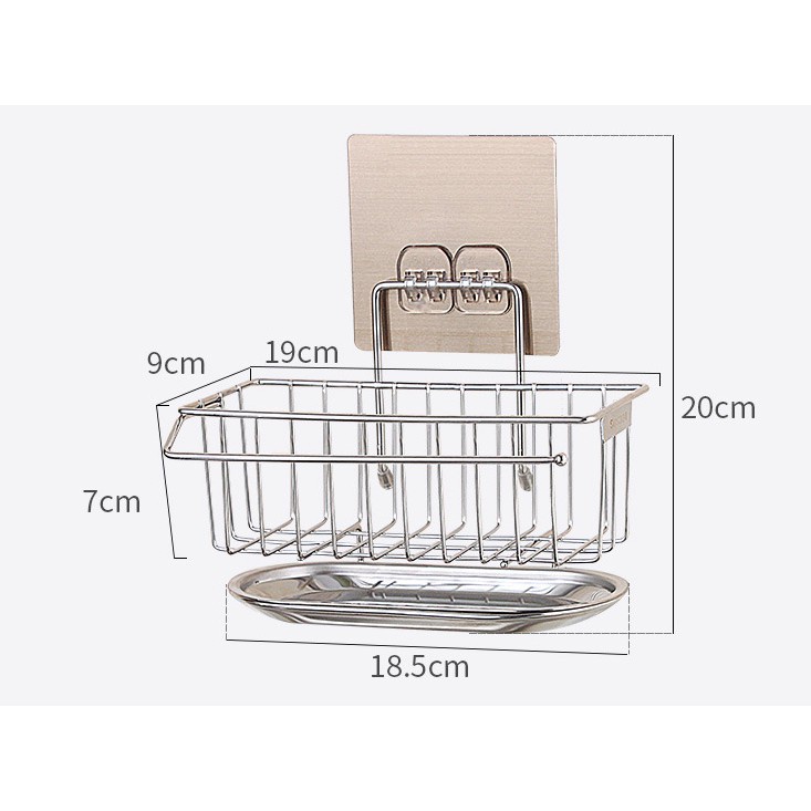 Kệ Inox Dán Tường, giỏ inox Đựng Đồ Rửa Chén Bát Đa Năng Có Khay Hứng Nước Và Thanh Treo Khăn