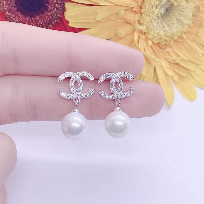 Bông tai bạc Van Jewelry V10604 Bông chữ X mix ngọc nhân tạo bạc ta