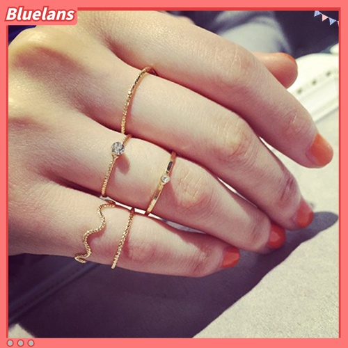 Bộ 5 nhẫn hợp kim đính đá đơn giản