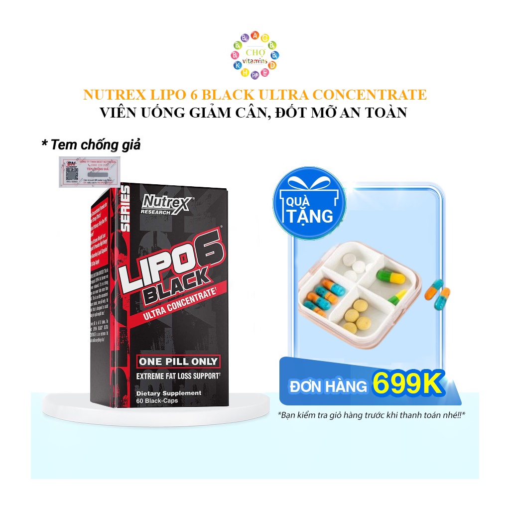 NUTREX LIPO 6 BLACK ULTRA CONCENTRATE - Viên Uống Hỗ Trợ Giảm Cân, Giảm Mỡ An Toàn (60 Viên)