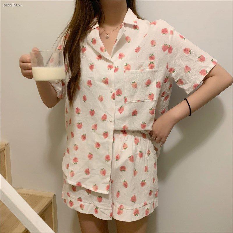 Bộ Đồ Ngủ Ngắn Tay In Họa Tiết Dâu Tây Dễ Thương Phong Cách Hàn Quốc Cho Nữ | BigBuy360 - bigbuy360.vn