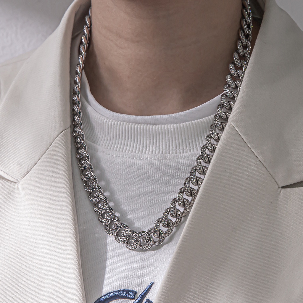 Dây chuyền Nam Cuban HipHop Punstore Dạng Chuỗi Xích Đẹp Streetwear Thép Titan - Cuban Đá