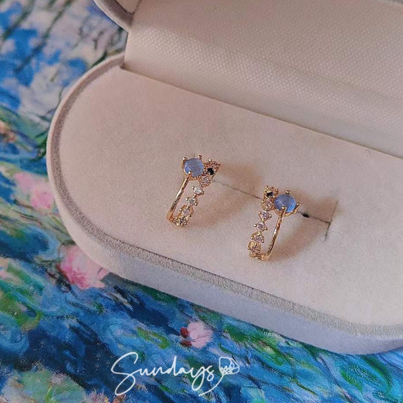 Bông Tai Đính Đá Zircon Xanh Tinh Tế Thời Trang Hàn Quốc