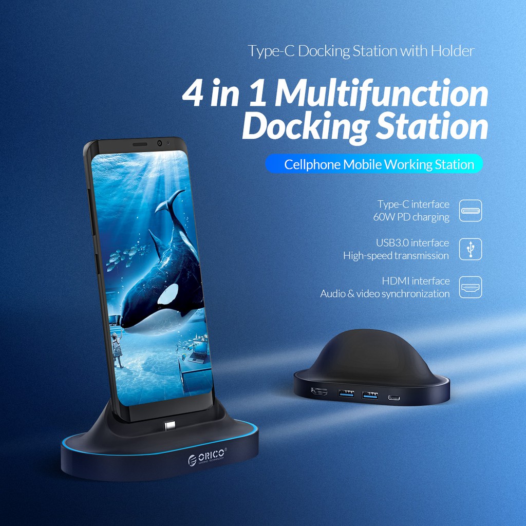 Dock chuyển đổi Type C sang Cổng HDMI/2*USB 3.0/TYPE C (ORICO XC-402-BK) - Hàng Chính Hãng