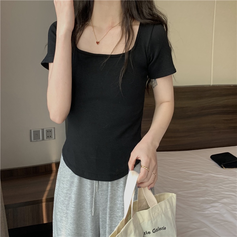 Áo Thun Tay Ngắn Cổ Chữ U Dáng Ôm Thời Trang Dành Cho Nữ 53350